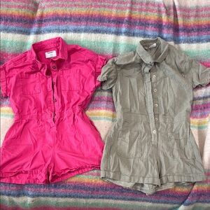 Old Navy Pink and Abercrombie Kids Green Button-Up Rompers